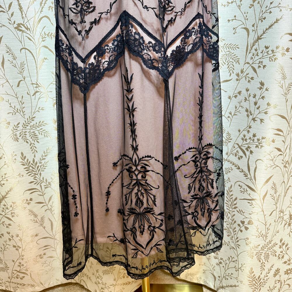 Newport News VTG Y2K Lace Mesh Flapper Dress 10 Black Pink Art Deco Gatsby 1920s - Picture 5 of 14